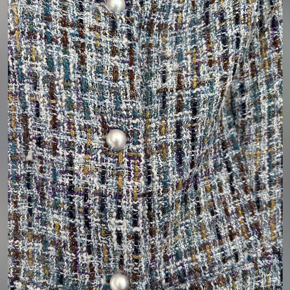 Lulus - Life's a Prize Blue Multi Tweed Button-Front Mini Dress - Picture 3 of 4